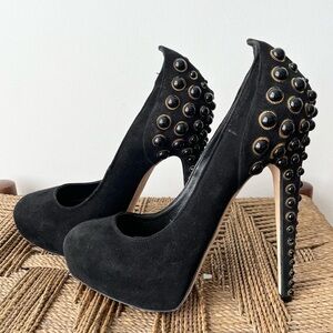 Brian Atwood Shoes Women’s 6.5 Black Suede Studded Platform Pump Heels